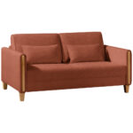 BANK MET BEDFUNCTIE, beukenkleur, gebrand bruin hout, textiel thumbnail 4