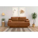BANK MET BEDFUNCTIE, gebrand bruin textiel thumbnail 2