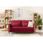 BANK MET BEDFUNCTIE, rood, beukenhout, textiel thumbnail 2