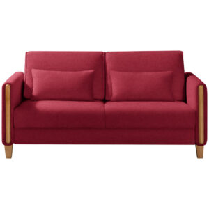 BANK MET BEDFUNCTIE, rood, beukenhout, textiel