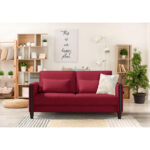 BANK MET BEDFUNCTIE, rood, zwart hout, textiel thumbnail 2