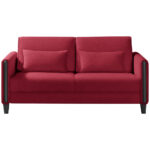 BANK MET BEDFUNCTIE, rood, zwart hout, textiel thumbnail 1