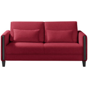 BANK MET BEDFUNCTIE, rood, zwart hout, textiel