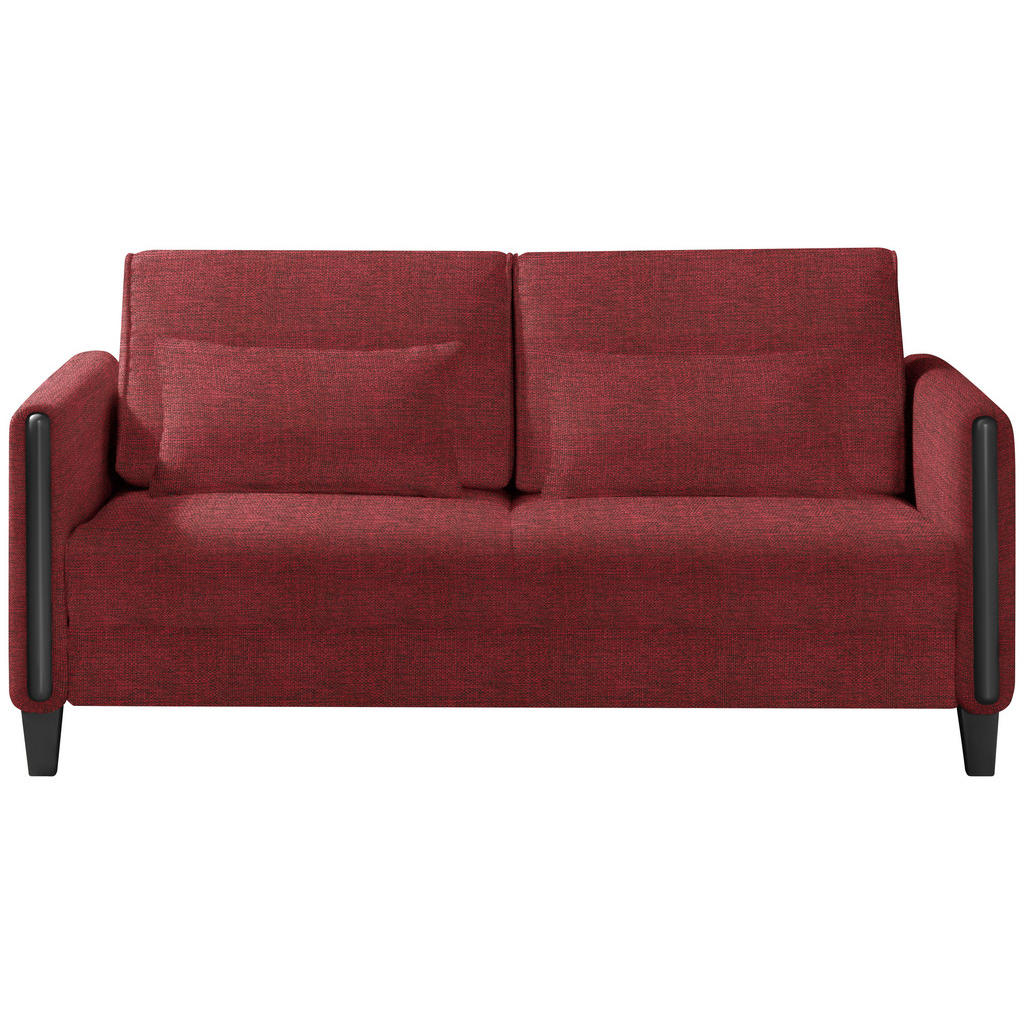 BANK MET BEDFUNCTIE, rood, zwart hout, textiel