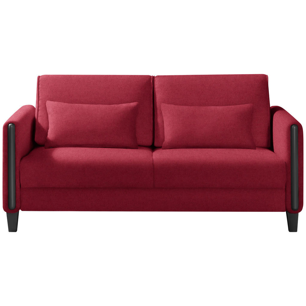 BANK MET BEDFUNCTIE, rood, zwart hout, textiel