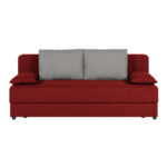 BANK MET BEDFUNCTIE, rood textiel, houten materiaal thumbnail 1
