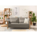 BANK MET BEDFUNCTIE, bruingrijs, beukenkleurig hout, textiel thumbnail 2
