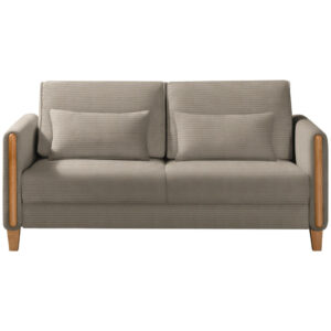 BANK MET BEDFUNCTIE, bruingrijs, beukenkleurig hout, textiel