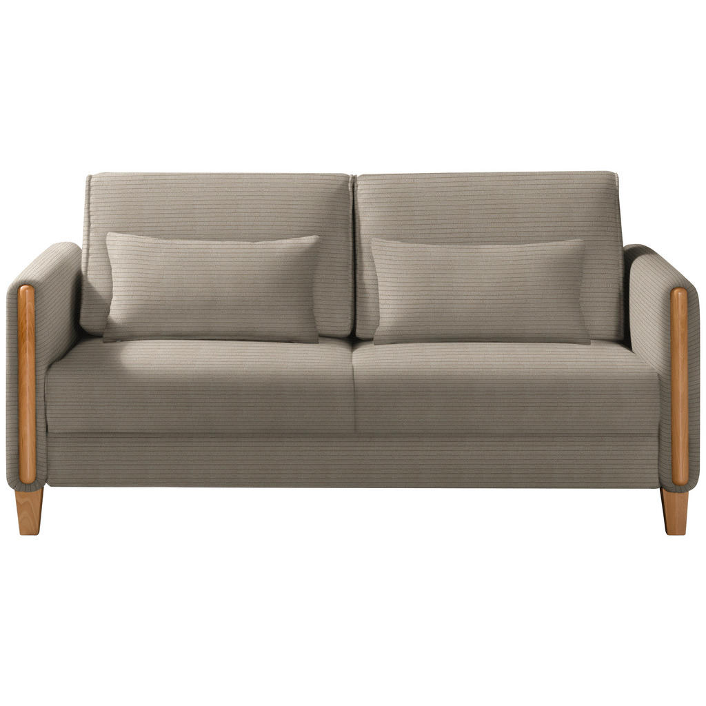 BANK MET BEDFUNCTIE, bruingrijs, beukenkleurig hout, textiel