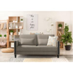 BANK MET BEDFUNCTIE, zwart, bruin hout, textiel thumbnail 2