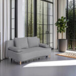 BANK MET BEDFUNCTIE, bruingrijs houtmateriaal, textiel thumbnail 2