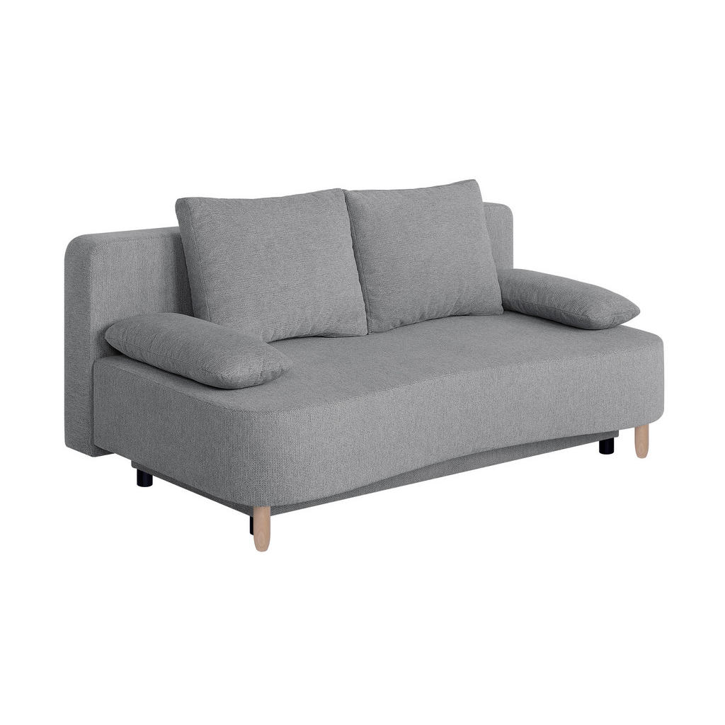 BANK MET BEDFUNCTIE, bruingrijs houtmateriaal, textiel