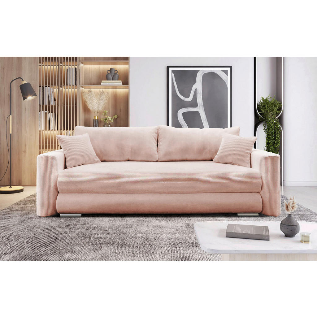 BANK MET BEDFUNCTIE, roze textiel