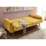BANK MET BEDFUNCTIE, geel textiel, houten materiaal thumbnail 2