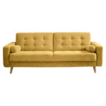 BANK MET BEDFUNCTIE, geel textiel, houten materiaal thumbnail 1
