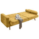 BANK MET BEDFUNCTIE, geel textiel, houten materiaal thumbnail 4