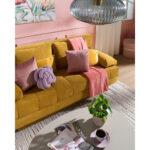 BANK MET BEDFUNCTIE, geel textiel thumbnail 6