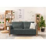 BANK MET BEDFUNCTIE, beukenkleur, grijsgroen hout, textiel thumbnail 2