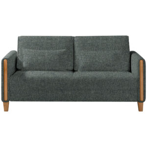 BANK MET BEDFUNCTIE, beukenkleur, grijsgroen hout, textiel