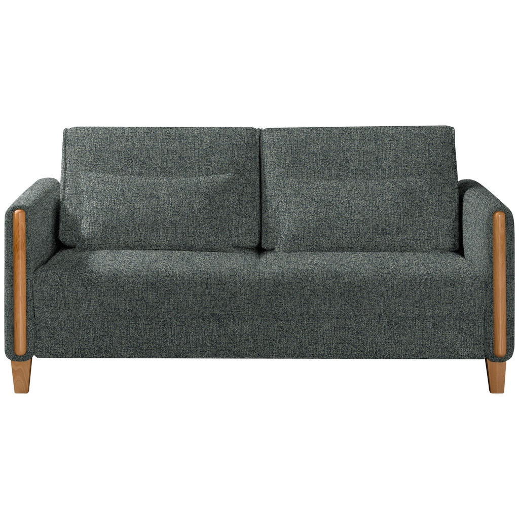 BANK MET BEDFUNCTIE, beukenkleur, grijsgroen hout, textiel