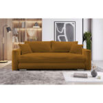 BANK MET BEDFUNCTIE, steenbruin textiel thumbnail 1