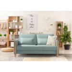 BANK MET BEDFUNCTIE, beukenkleur, lichtblauw hout, textiel thumbnail 2