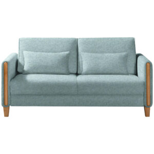 BANK MET BEDFUNCTIE, beukenkleur, lichtblauw hout, textiel