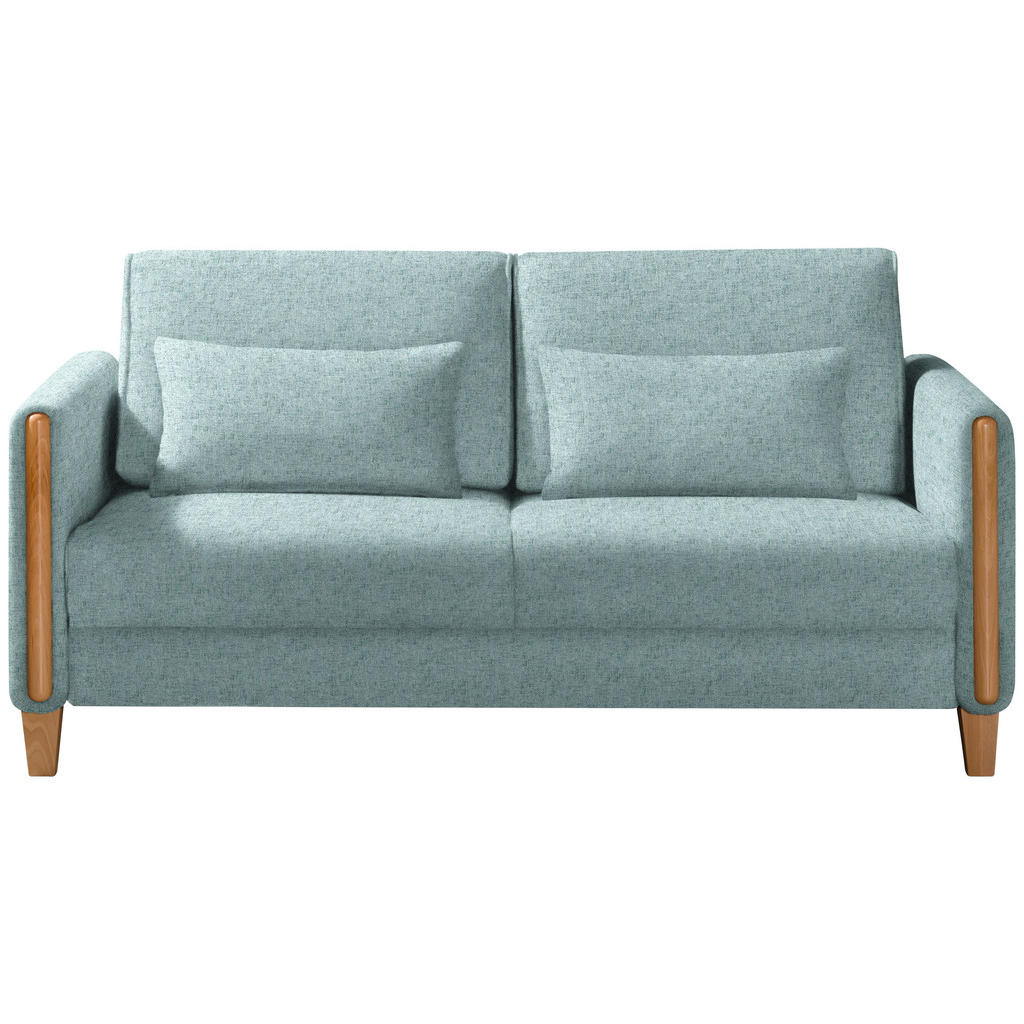 BANK MET BEDFUNCTIE, beukenkleur, lichtblauw hout, textiel