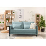 BANK MET BEDFUNCTIE, zwart, lichtblauw hout, textiel thumbnail 2