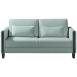 BANK MET BEDFUNCTIE, zwart, lichtblauw hout, textiel thumbnail 1
