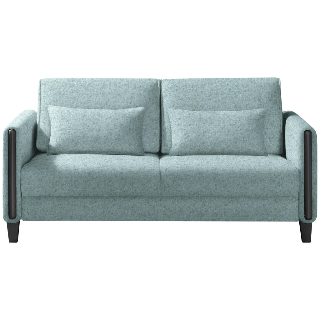 BANK MET BEDFUNCTIE, zwart, lichtblauw hout, textiel