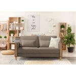 BANK MET BEDFUNCTIE, beukenkleur, lichtbruin hout, textiel thumbnail 2