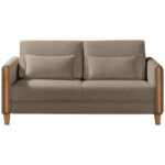 BANK MET BEDFUNCTIE, beukenkleur, lichtbruin hout, textiel thumbnail 1