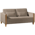 BANK MET BEDFUNCTIE, beukenkleur, lichtbruin hout, textiel thumbnail 5