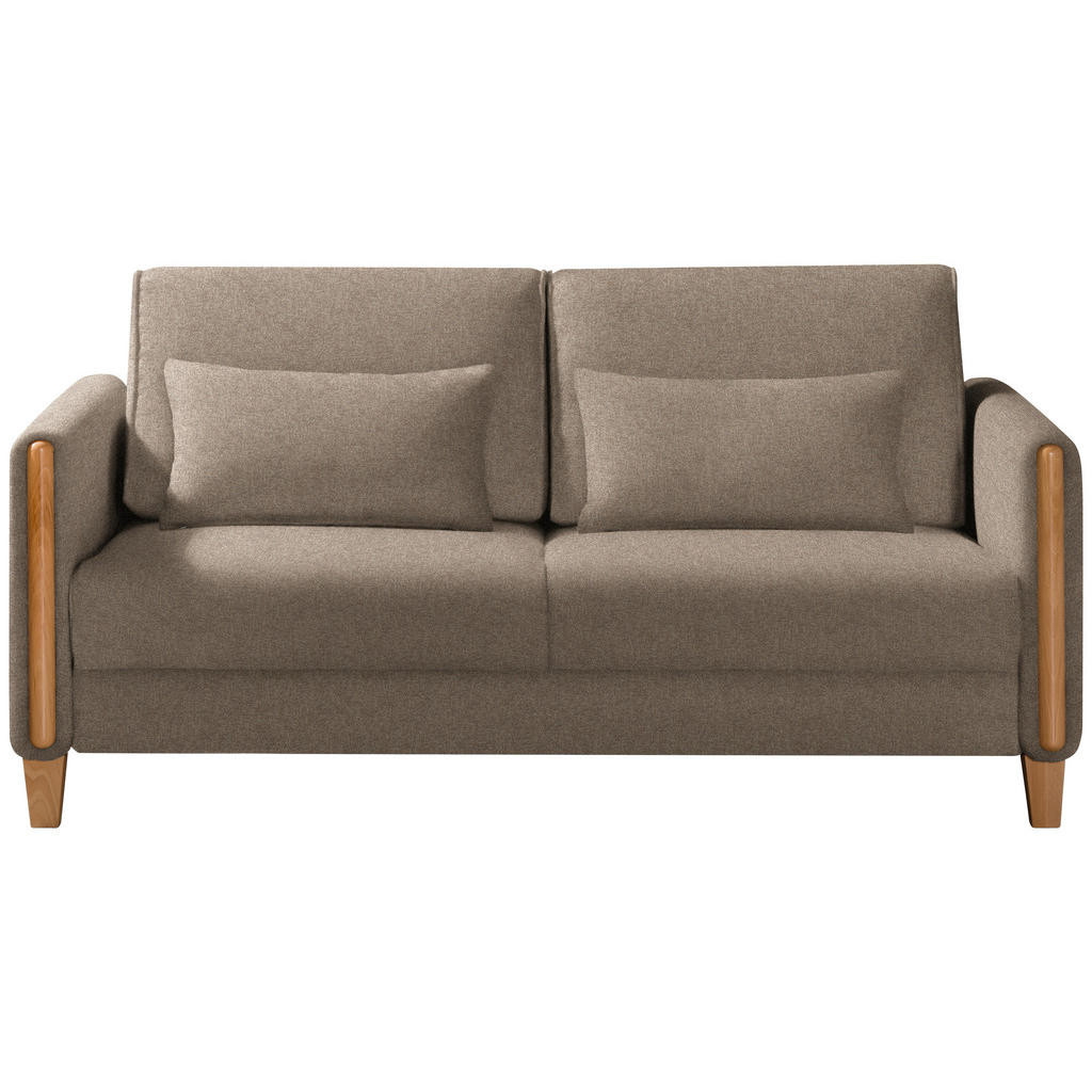 BANK MET BEDFUNCTIE, beukenkleur, lichtbruin hout, textiel