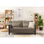BANK MET BEDFUNCTIE, zwart, lichtbruin hout, textiel thumbnail 2