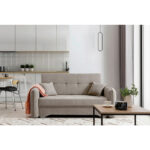BANK MET BEDFUNCTIE, lichtbruin textiel thumbnail 1