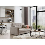 BANK MET BEDFUNCTIE, lichtbruin textiel thumbnail 6