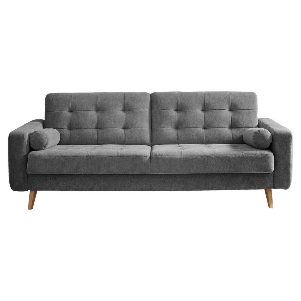 BANK MET BEDFUNCTIE, donkergrijs textiel, houten materiaal