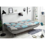BANK MET BEDFUNCTIE, turquoise, vuilbruin, donkergrijs textiel, houten materiaal thumbnail 2