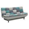 BANK MET BEDFUNCTIE, turquoise, vuilbruin, donkergrijs textiel, houten materiaal