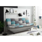 BANK MET BEDFUNCTIE, turquoise, vuilbruin, donkergrijs textiel, houten materiaal thumbnail 3