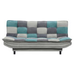 BANK MET BEDFUNCTIE, turquoise, vuilbruin, donkergrijs textiel, houten materiaal thumbnail 4