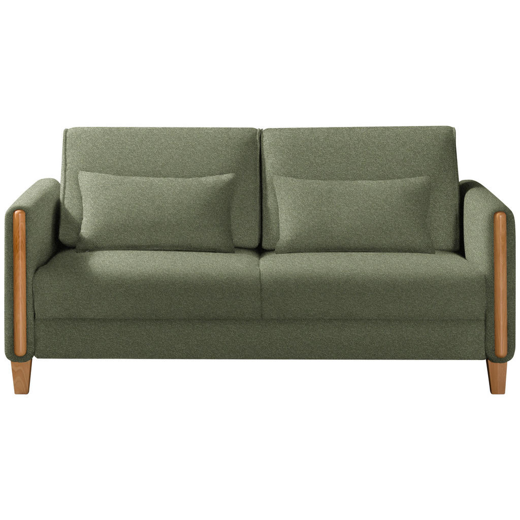 BANK MET BEDFUNCTIE, groen, beukenkleur hout, textiel